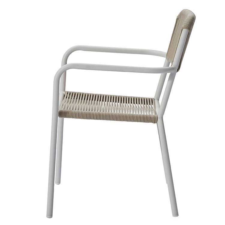 Italian-Inspired Minimalist Outdoor Hotel Woven Lounge Chair Furniture Nordic Waterproof Metal Frame Rope Dining Armchair