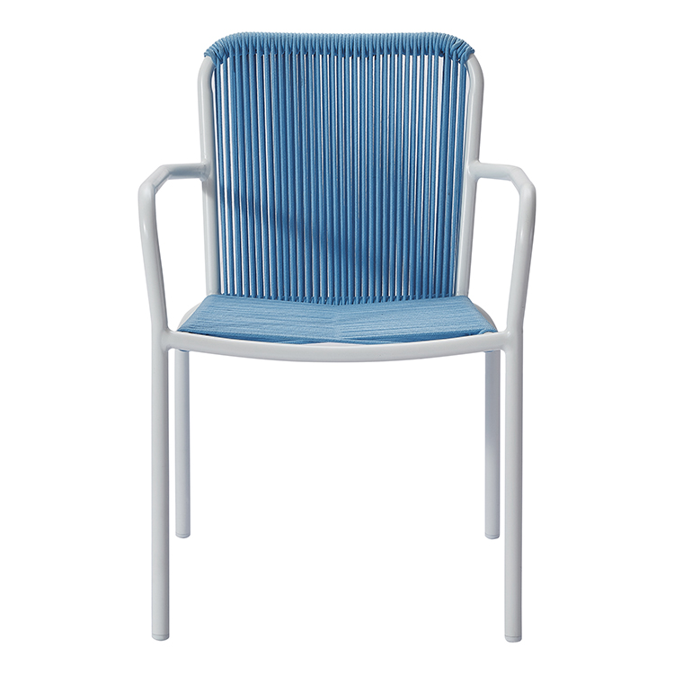 Coastal Resort Style Aluminum Frame Garden Stacking Seating Armchair Outdoor Minimalist French-Style Rope Dining Chair