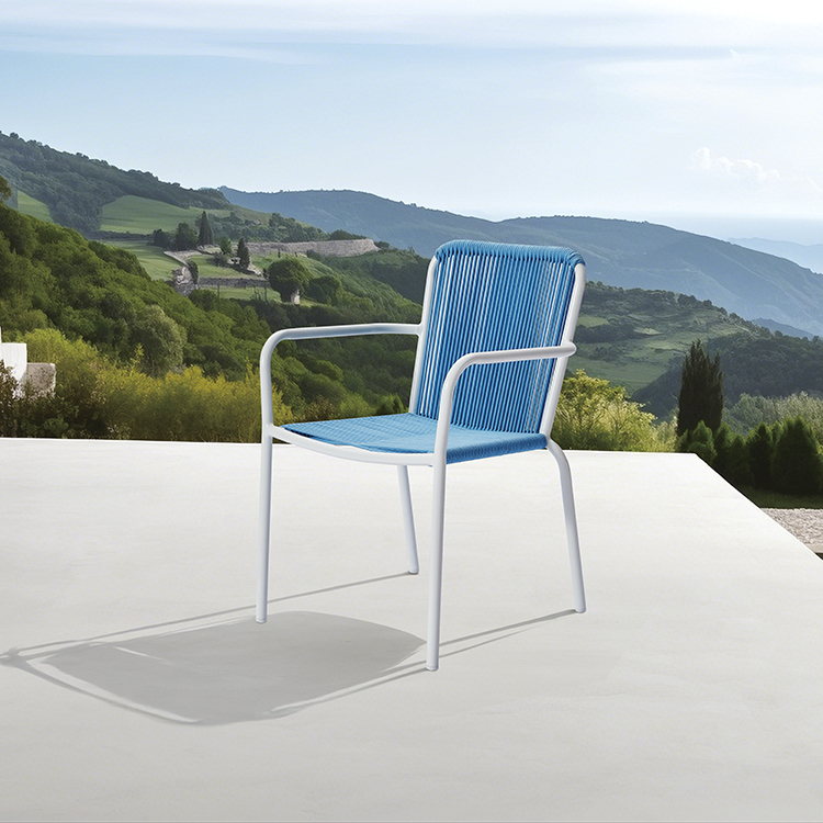 Coastal Resort Style Aluminum Frame Garden Stacking Seating Armchair Outdoor Minimalist French-Style Rope Dining Chair