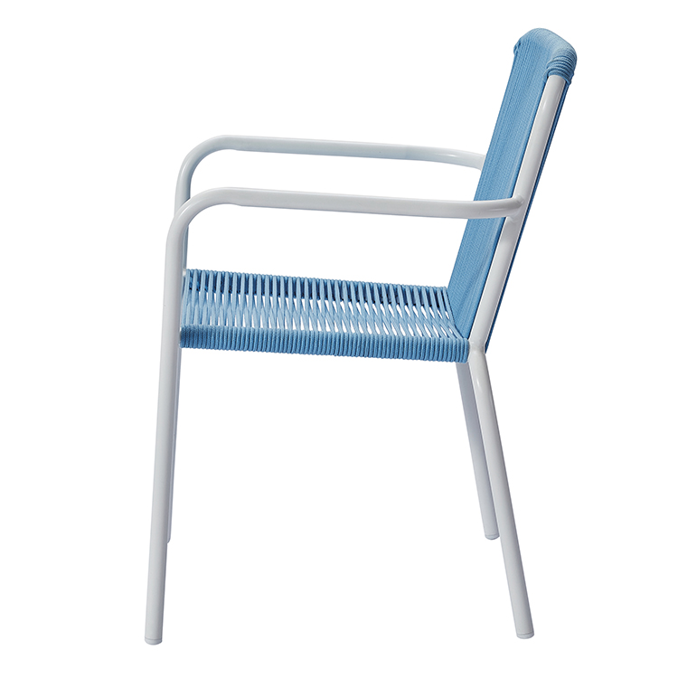 Coastal Resort Style Aluminum Frame Garden Stacking Seating Armchair Outdoor Minimalist French-Style Rope Dining Chair