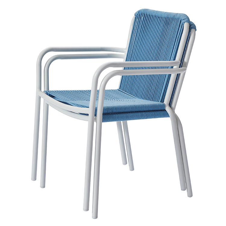 Coastal Resort Style Aluminum Frame Garden Stacking Seating Armchair Outdoor Minimalist French-Style Rope Dining Chair