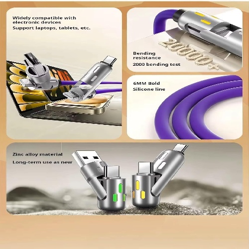 240W 4-in-1 Functional USB Type C Data Cable Super Fast 4K Charging Cable