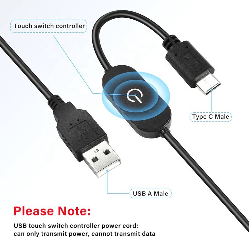 3.3Ft DC 5V USB 2.0 a Male to Usb Type c Male LED Touch Inline Dimmer on Off Switch Controller Cable for Phone USB Fan