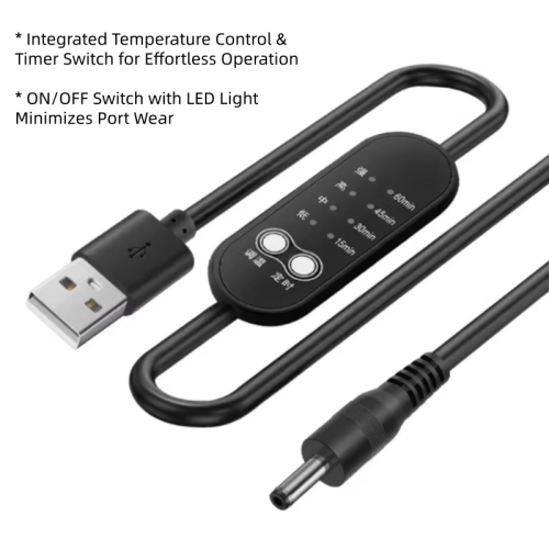 Adjustable Timer Temperature Control 5-12V High Conductivity USB to DC On OFF Switch Cable for Heating Pad
