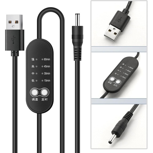 Adjustable Timer Temperature Control 5-12V High Conductivity USB to DC On OFF Switch Cable for Heating Pad