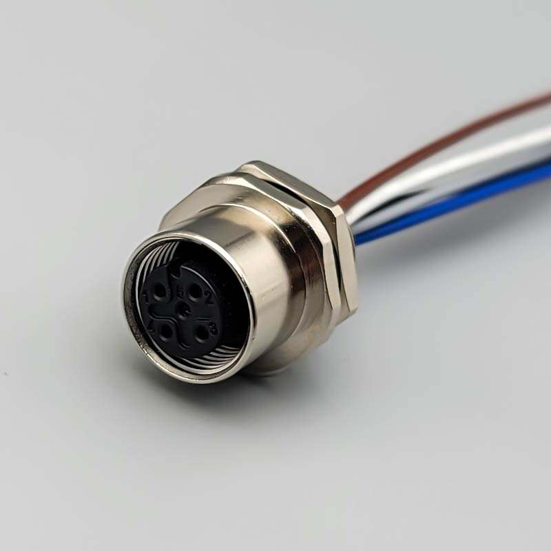 Custom M12 5pin Waterproof Panel Mount Circular Female Plug Adapter Connector 26 Awg Automotive wiring harness