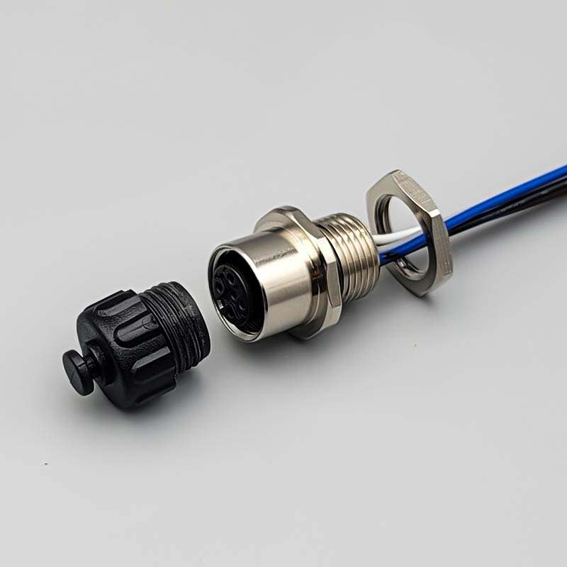 Custom M12 5pin Waterproof Panel Mount Circular Female Plug Adapter Connector 26 Awg Automotive wiring harness