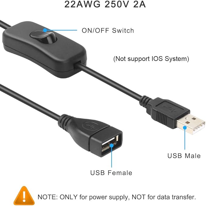 Male to Female USB Cable with OnOff Switch USB Extension Inline Rocker ...