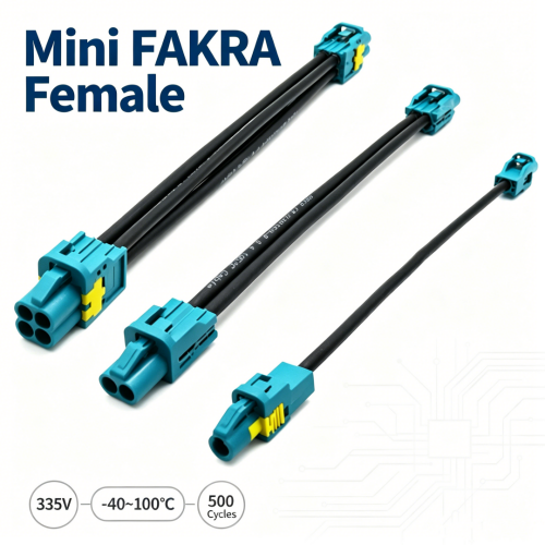 Premium Mini FAKRA Female Jumper Cable 50Ω RF Extension Assembly with Dual Quad Port for GPS Antenna, V2X and 5G Vehicle Connectivity