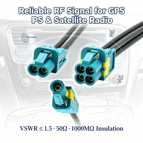 Premium Mini FAKRA Female Jumper Cable 50Ω RF Extension Assembly with Dual Quad Port for GPS Antenna, V2X and 5G Vehicle Connectivity
