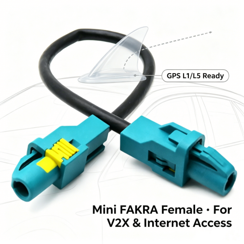 Premium Mini FAKRA Female Jumper Cable 50Ω RF Extension Assembly with Dual Quad Port for GPS Antenna, V2X and 5G Vehicle Connectivity