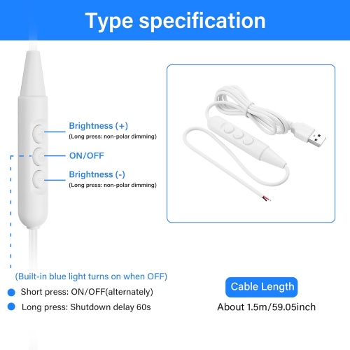New 6-Speed Dimming USB On Off Switch Cable with Stripped Ends Brightness Control for 5V LED Strips for Table Lamps