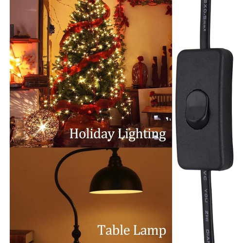 Premium 1.8m Black EU Plug On Off Switch Power Cord with Stripped Ends for Lamp Wiring