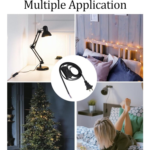 Premium 1.8m Black EU Plug On Off Switch Power Cord with Stripped Ends for Lamp Wiring