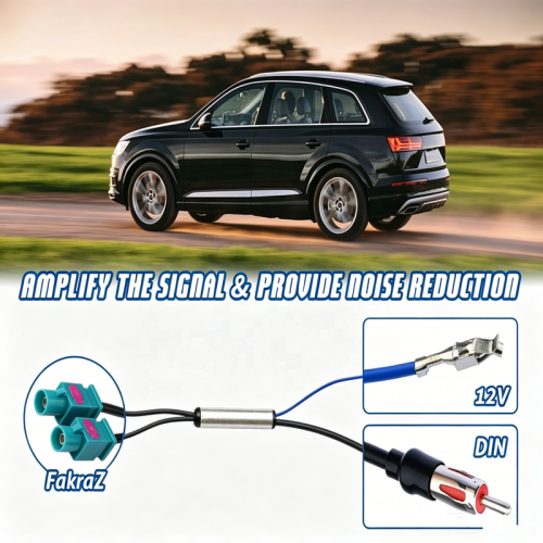 Premium Dual Fakra Z to DIN Antenna Adapter with 12V Active Amplifier for Aftermarket Car Radio
