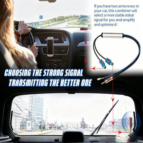 Premium Dual Fakra Z to DIN Antenna Adapter with 12V Active Amplifier for Aftermarket Car Radio