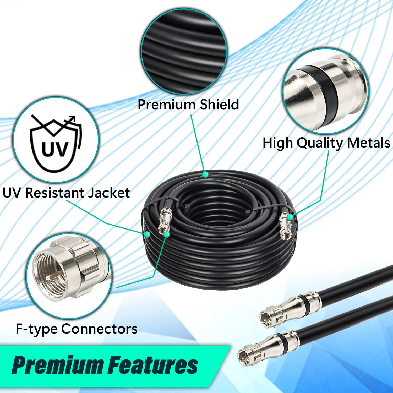 14AWG RG11 Coax Cable 75ohm with F Type Connector for CATV