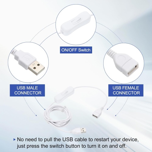 USB Male to Female Extension Cable with ON Off Toggle Switch for LED Desk Lamp Strip and Fan
