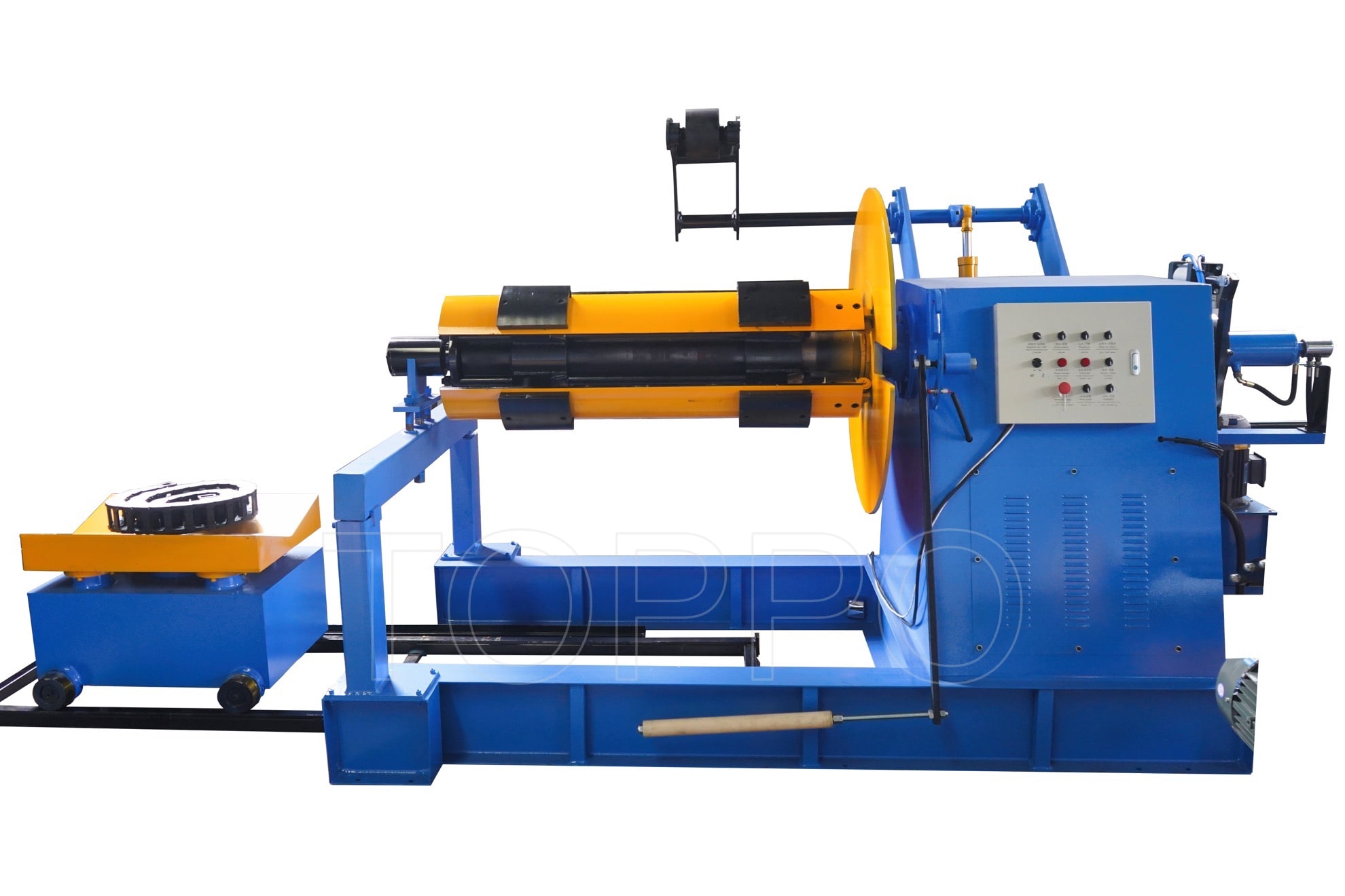 Industrial Decoiler with Hydraulic Coil Car, Pressing Arm, Support Arm & Rotating Disc