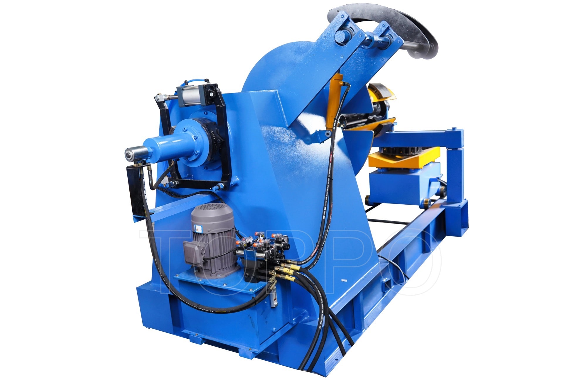 Industrial Decoiler with Hydraulic Coil Car, Pressing Arm, Support Arm & Rotating Disc