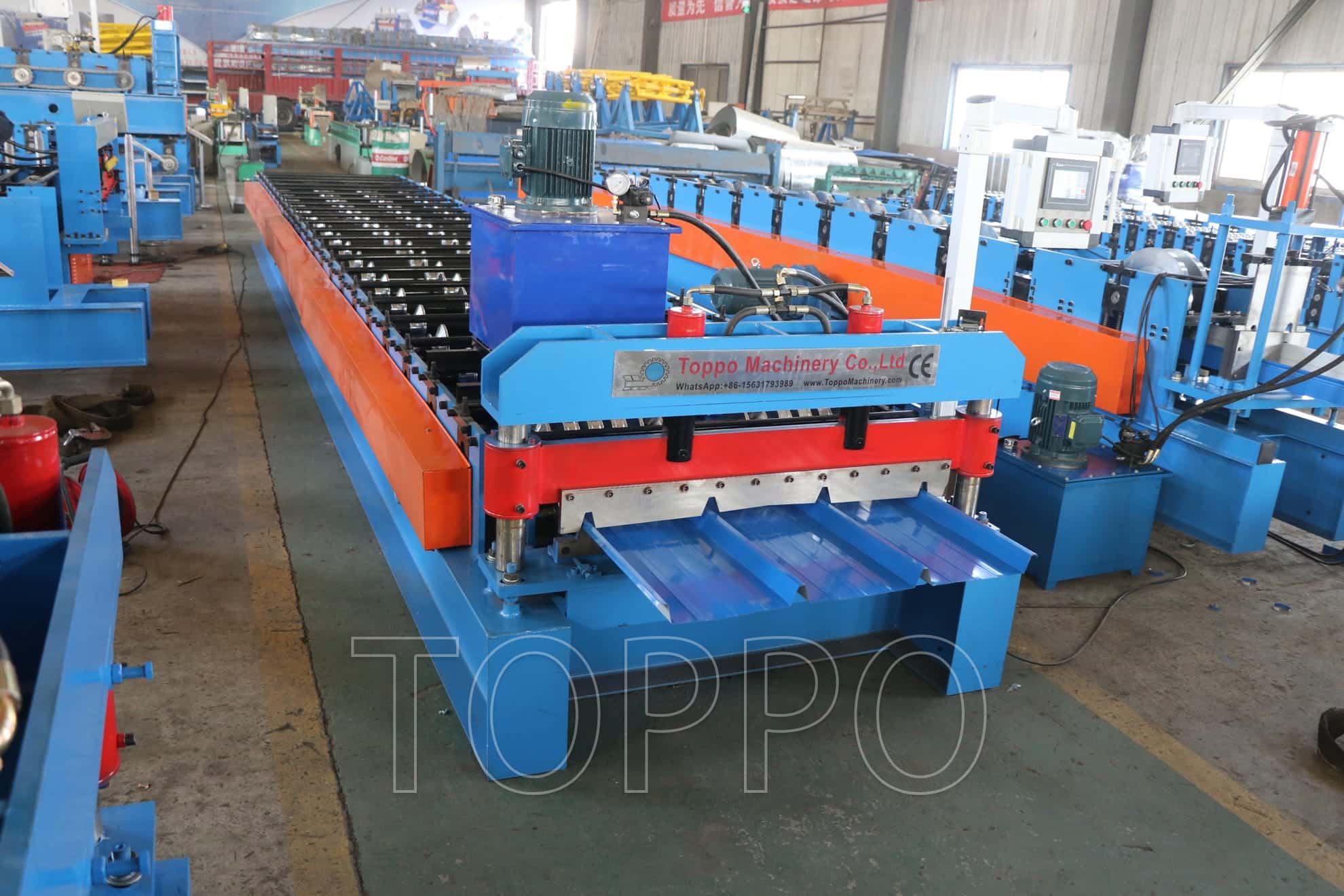 Heavy-Duty Trapezoidal Roll Forming Machine with Black-Orange Frame