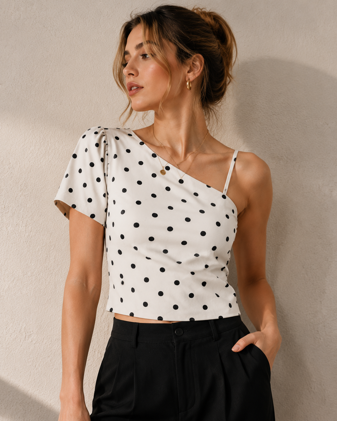 Women's Polka Dot Print One Shoul