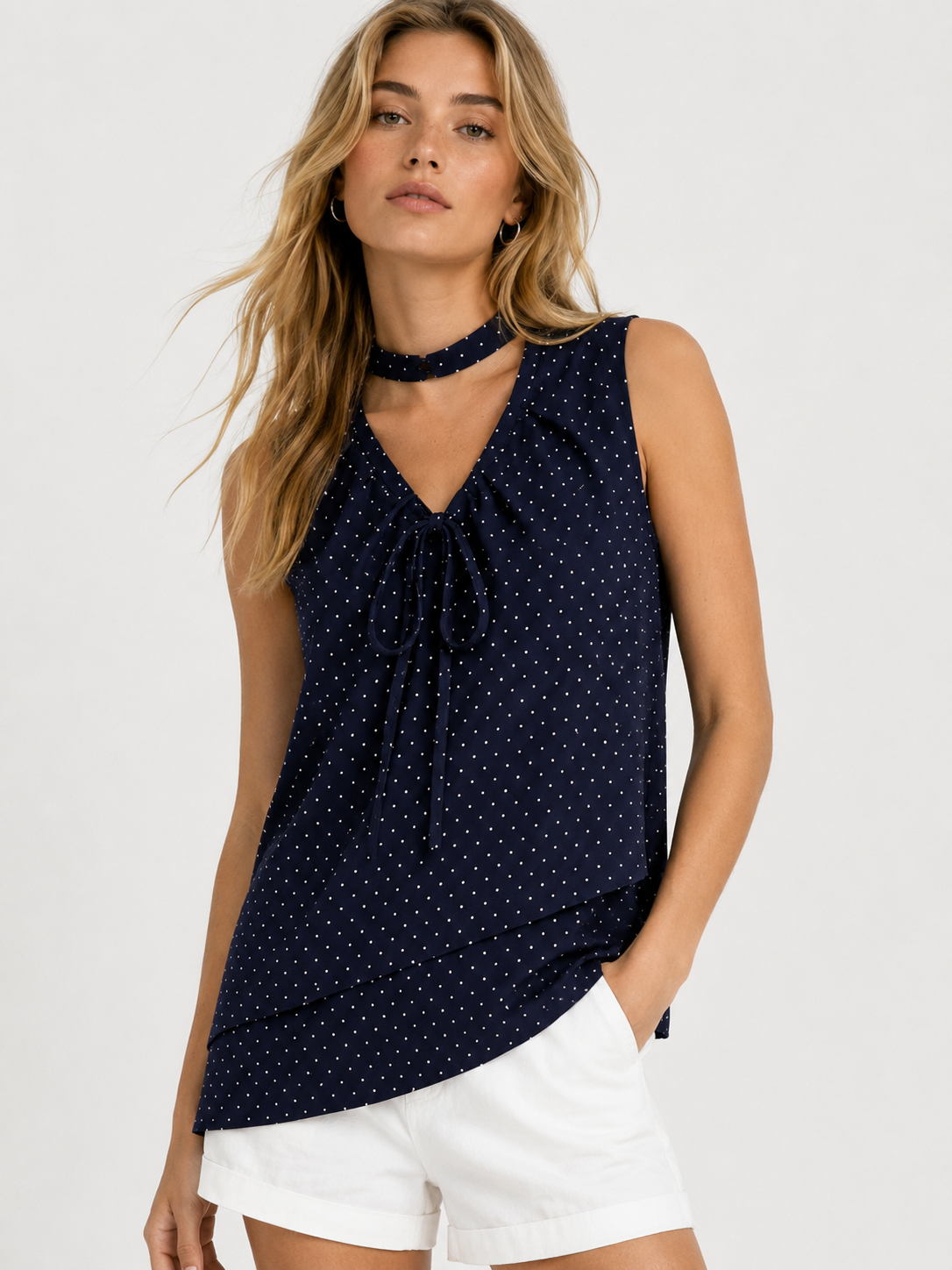 Women's Polka Dot V-Neck Cotton T