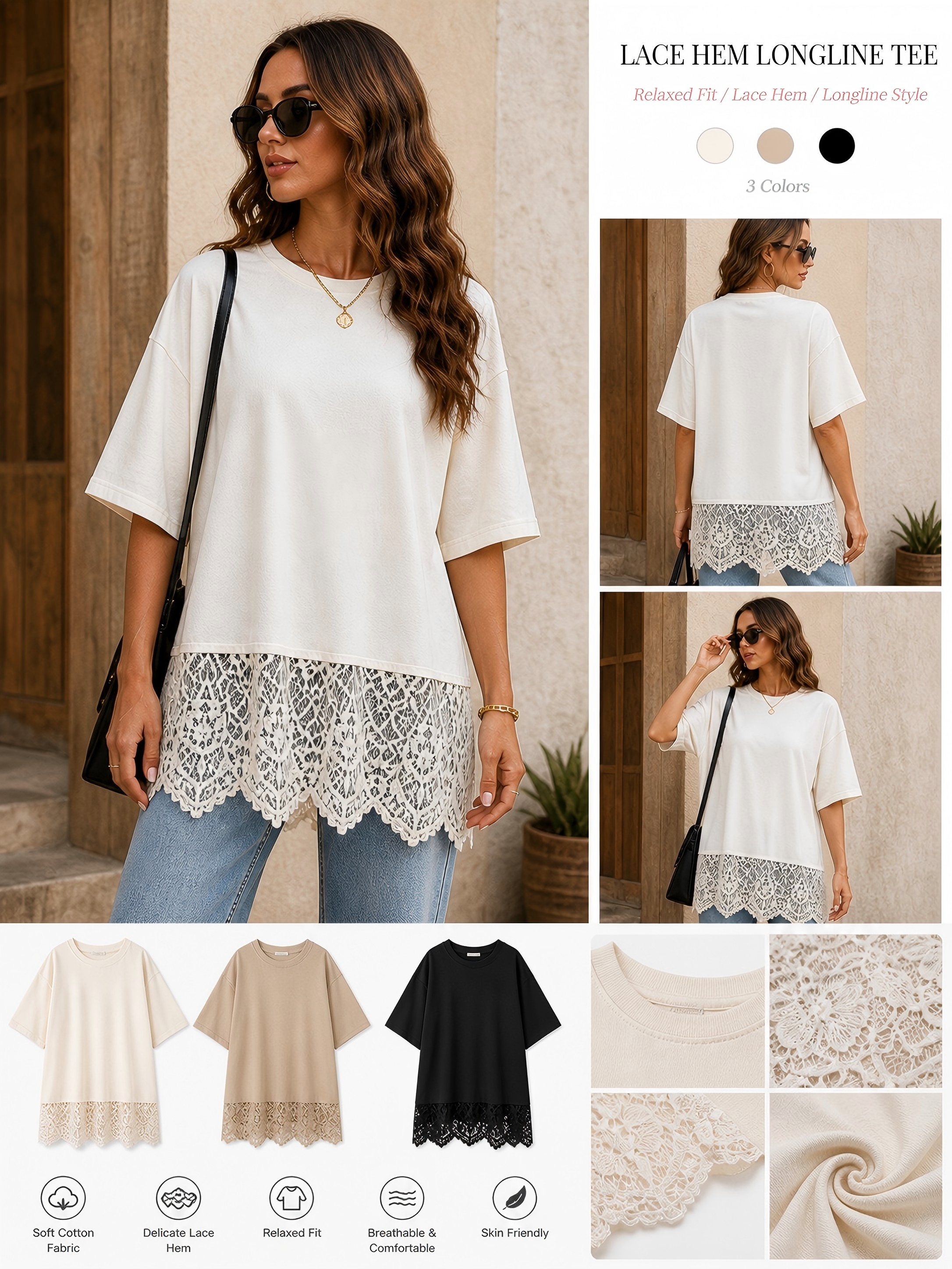 Wholesale Women Lace Hem Longline