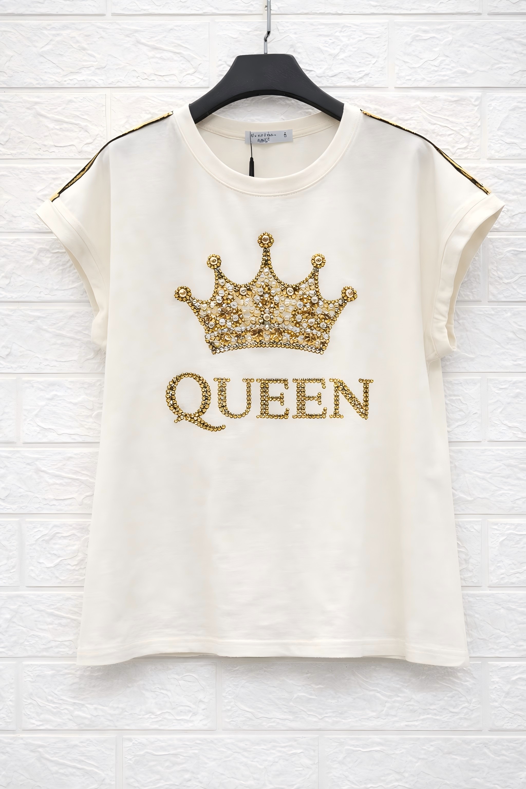 Luxury Crown QUEEN Rhinestone Printed T-Shirt Women Elegant Cotton Tee