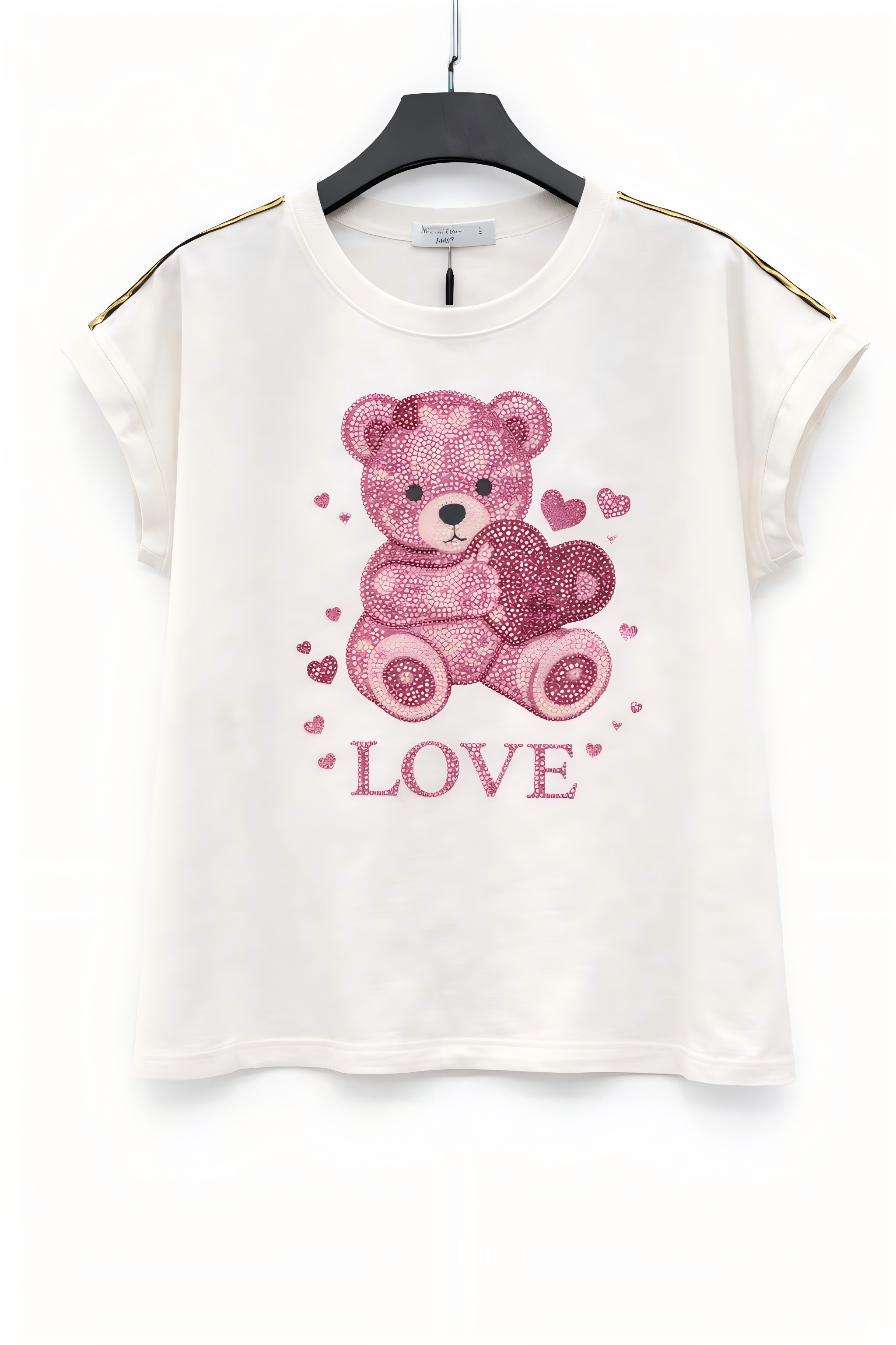 Cute Pink Teddy Bear LOVE Rhinestone Graphic T-Shirt Women Sweet Style Tee