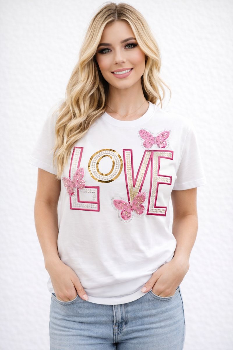 Valentine’s Day Cotton T-Shirts with Rhinestone LOVE & Heart Designs for Women - 100% Cotton Casual Tops
