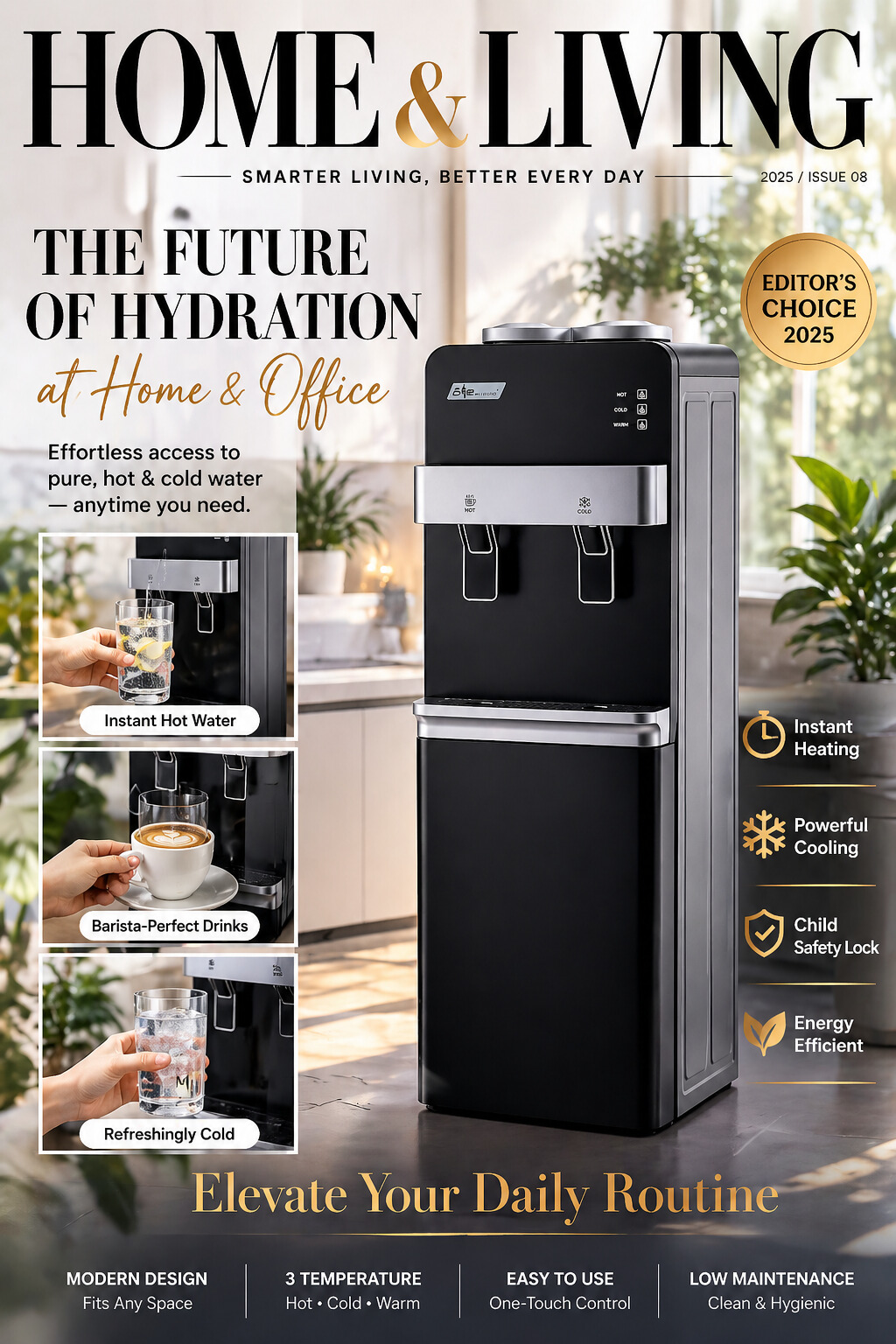 Smart Auto Shutoff Hot and Cold Compressor Cooling Water Dispenser with Storage Cabinet