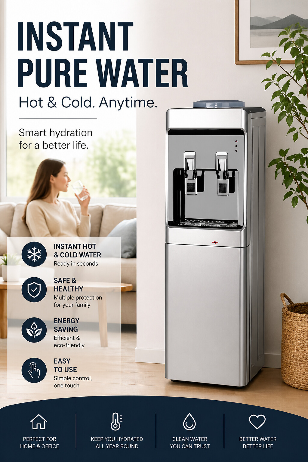BPA Free Hot and Cold Compressor Cooling Water Dispenser Floor Standing