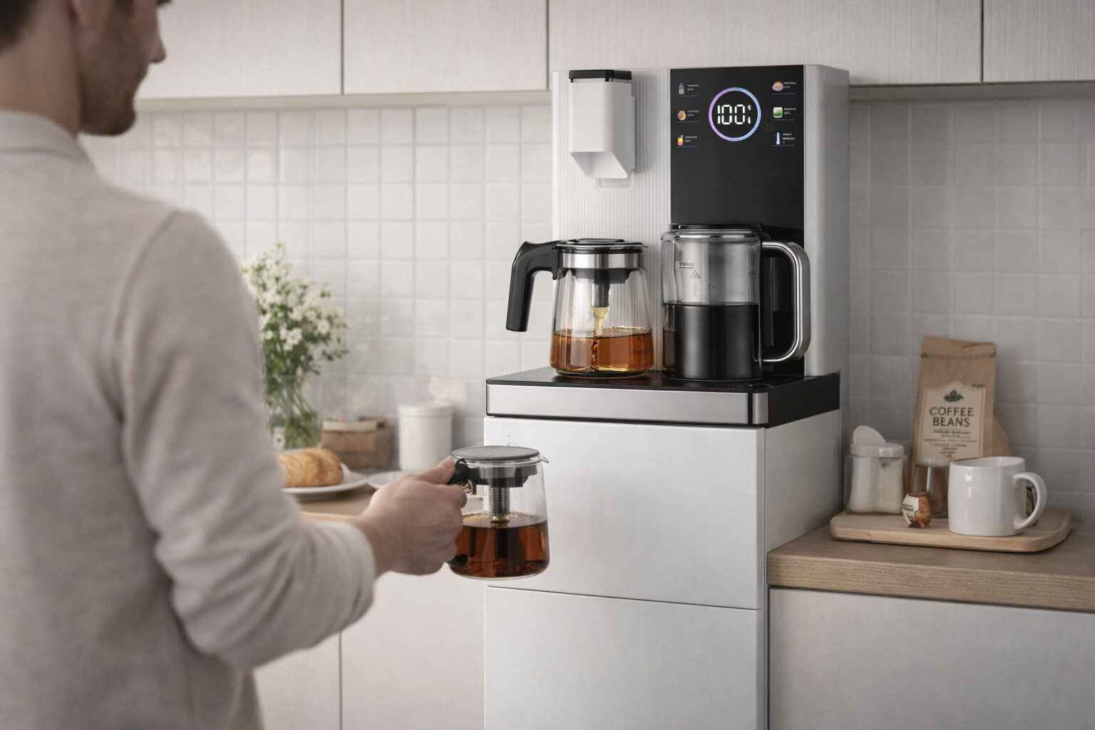Smart Low Noise Hot and cold compressor cooling water dispenser with Glass Kettle