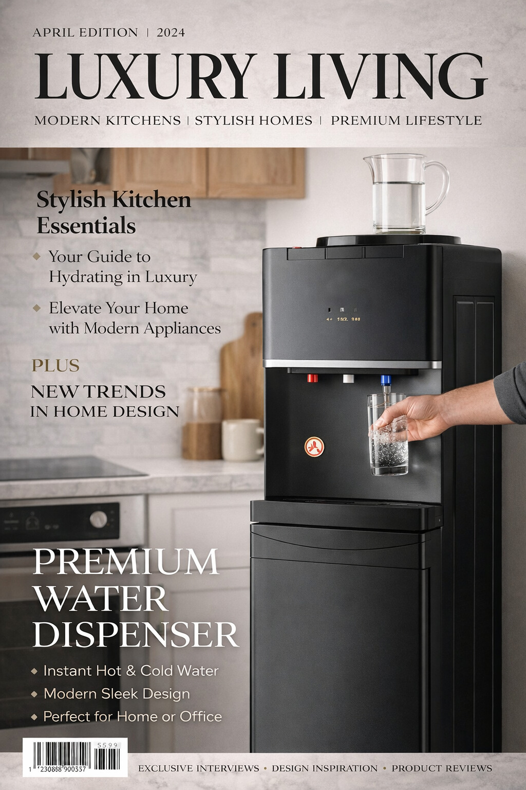 Elegant Black Bottled Water Dispenser with Compressor Cooling for Office