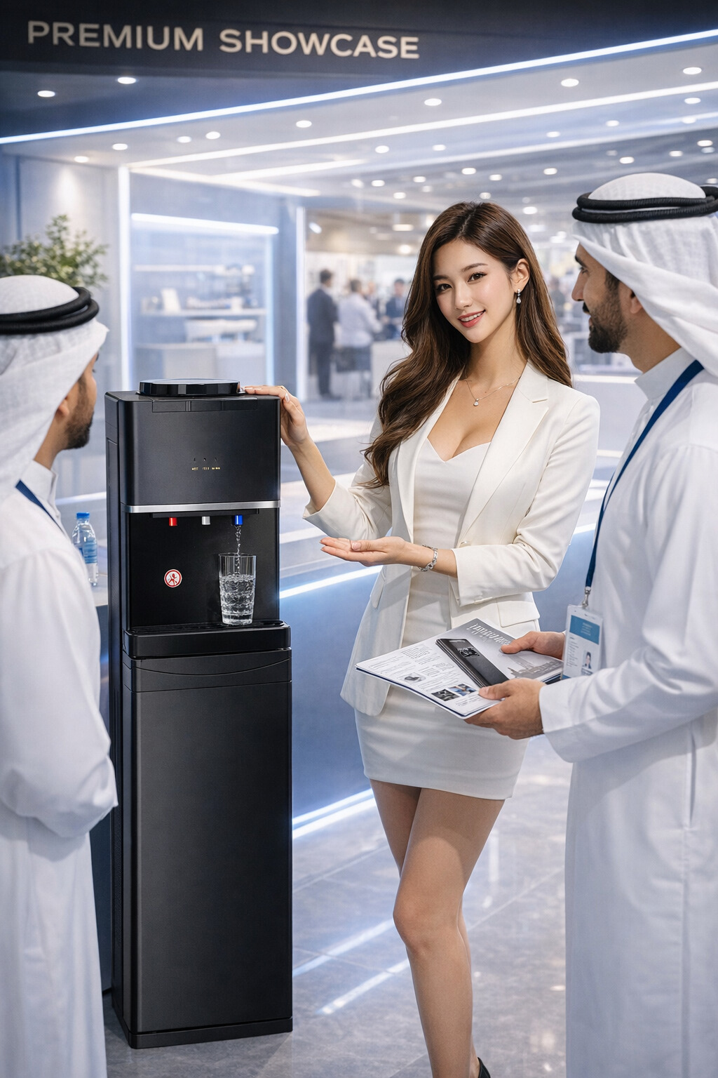 Freestanding Black Water Cooler with Hot Cold Taps and Cabinet Storage