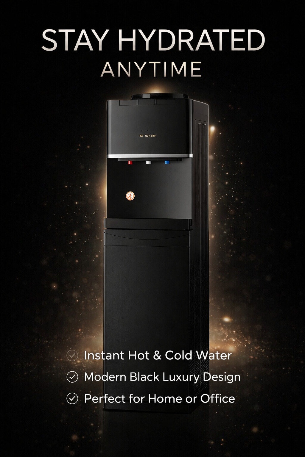 Commercial Style Black Hot and Cold Water Dispenser with Cooling Cabinet