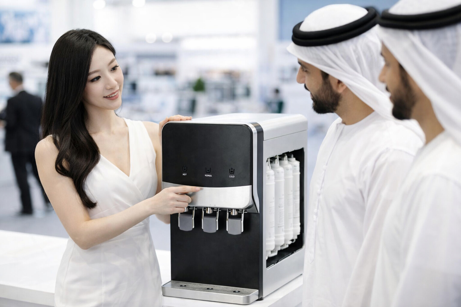 Office and Home Tabletop Water Dispenser with Built-In Filter Cartridges