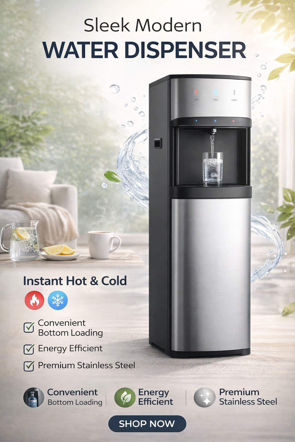 Modern Standing Filter Monitor Hot and cold compressor cooling water dispenser with Storage Cabinet