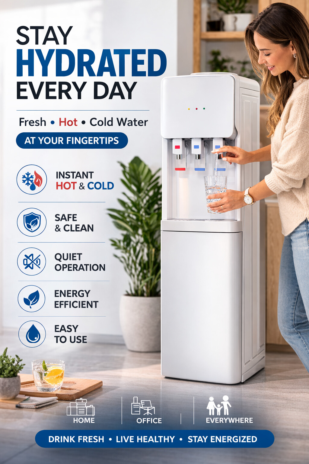 Freestanding Floor Standing Hot and Cold Compressor Cooling Water Dispenser for Office