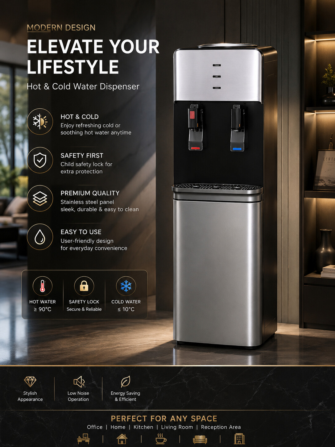 Premium Standing Water Cooler with Compressor Cooling for Commercial Use