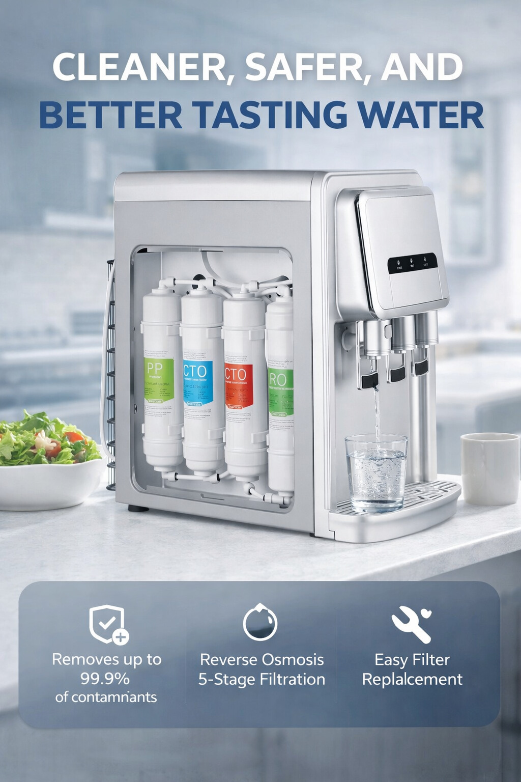 Household Hot and Cold Compressor Cooling Water Dispenser with 4-Stage Filtration