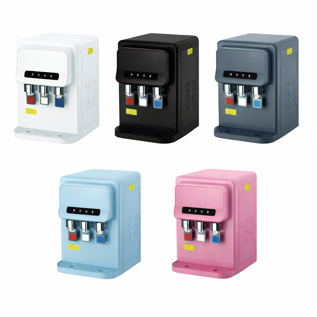 White Countertop Hot Cold Warm Water Dispenser with Modern 3-Tap Design