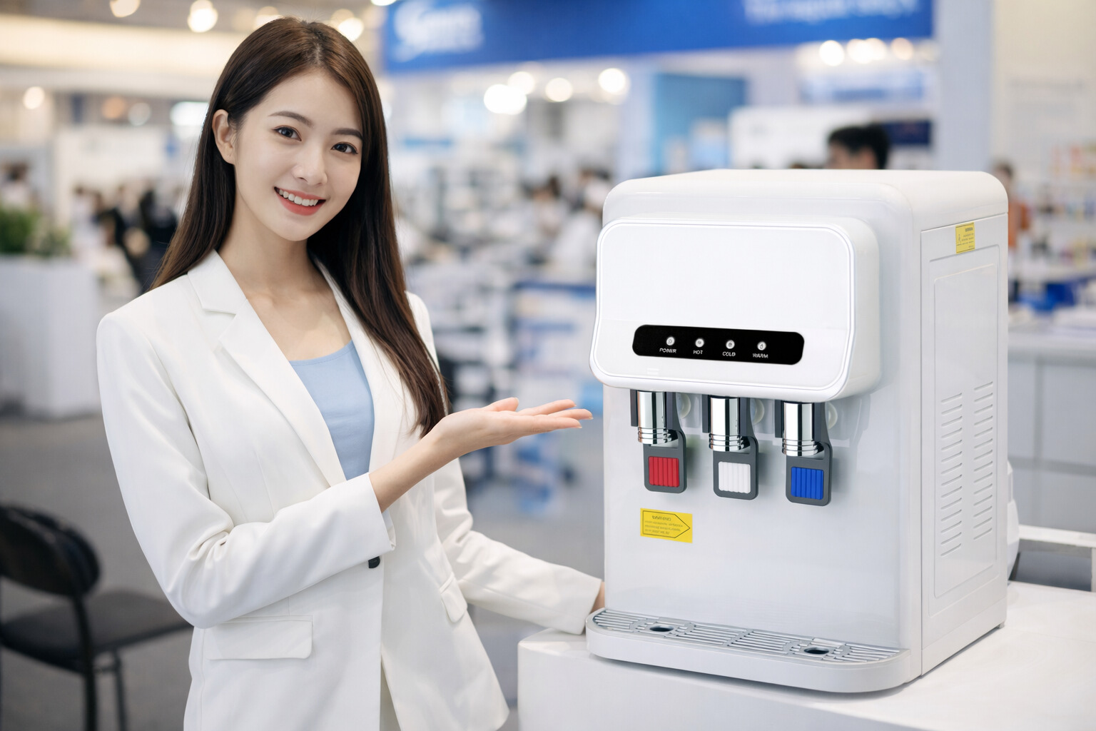 Modern Desktop Water Cooler with 3 Dispensing Taps for Hot Cold and Warm Water