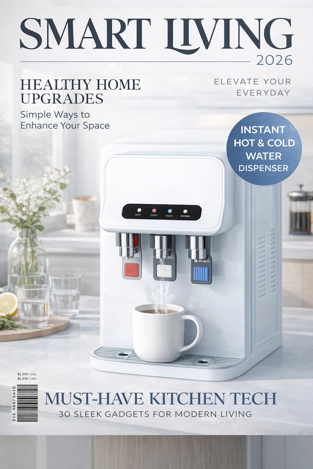 3-Lever Countertop Compressor Water Dispenser with Hot Cold and Warm Output