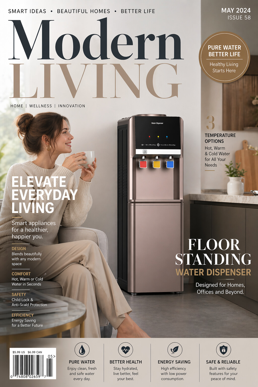 Energy Star Rated Hot and Cold Compressor Cooling Water Dispenser for Home Office Use