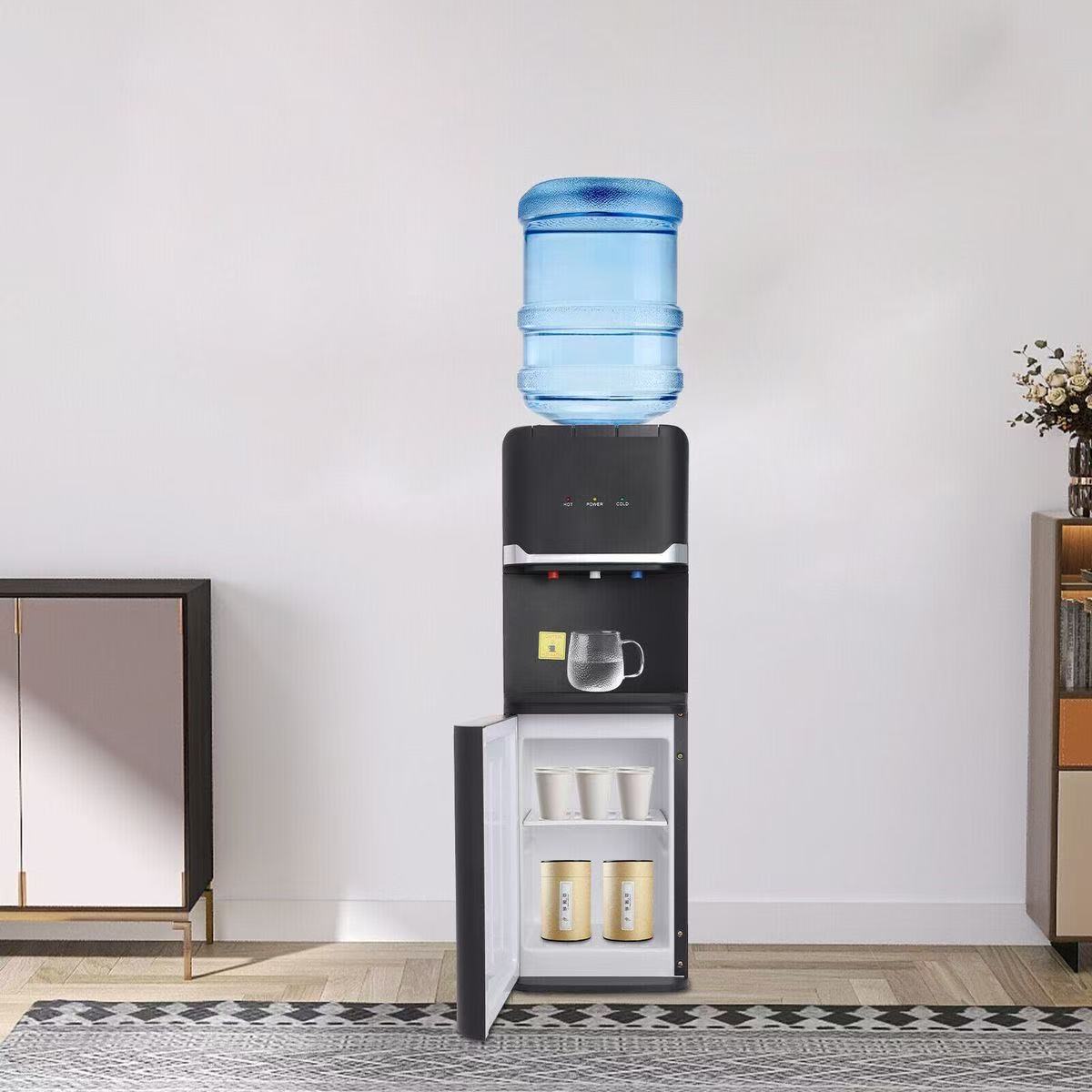Portable 5 gallon bottled electric or R134a compressor cooling hot and cold water dispenser with Storage Cabinet