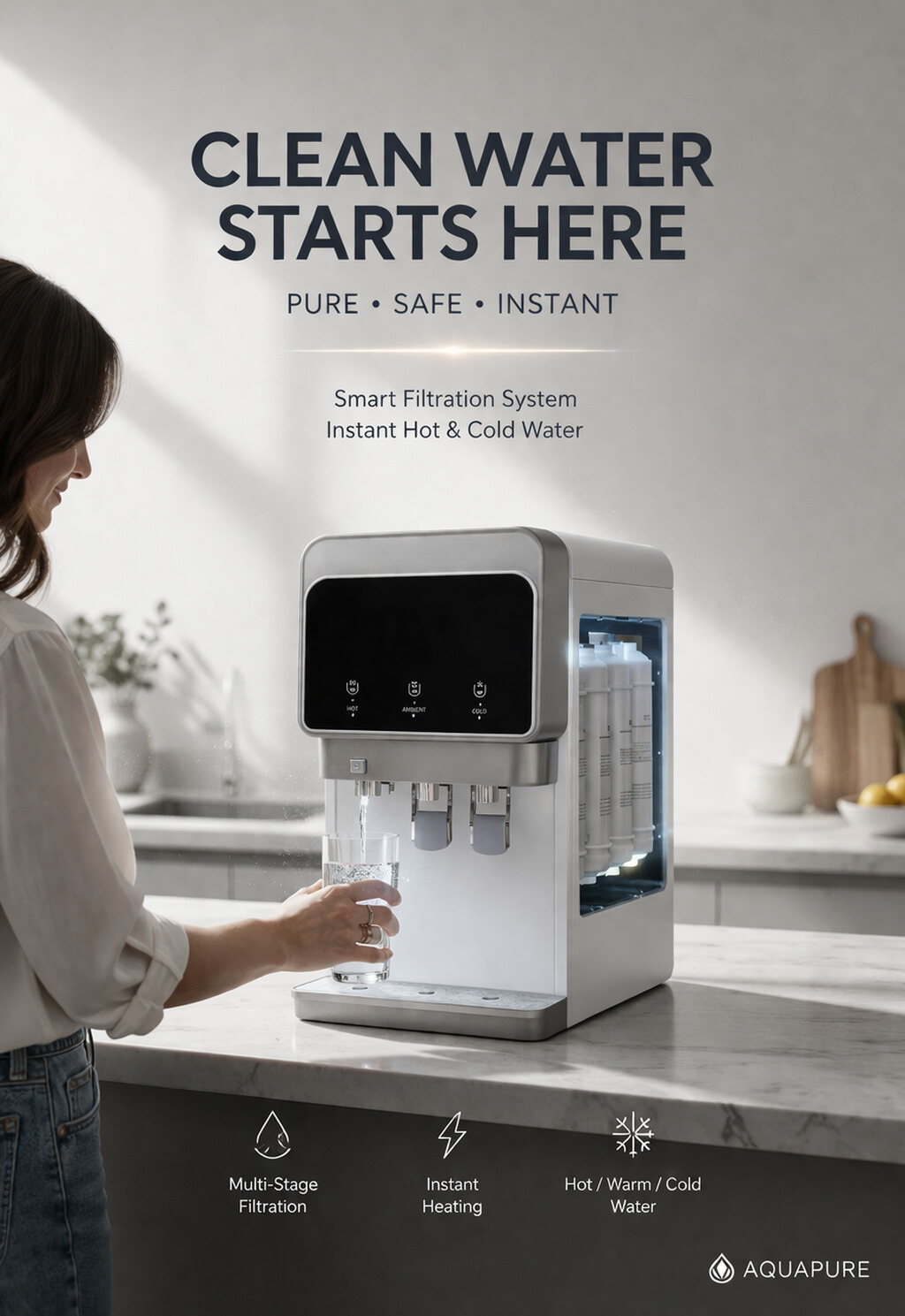 Smart Countertop Quick Heating Hot and Cold Water Dispenser with Compressor Cooling