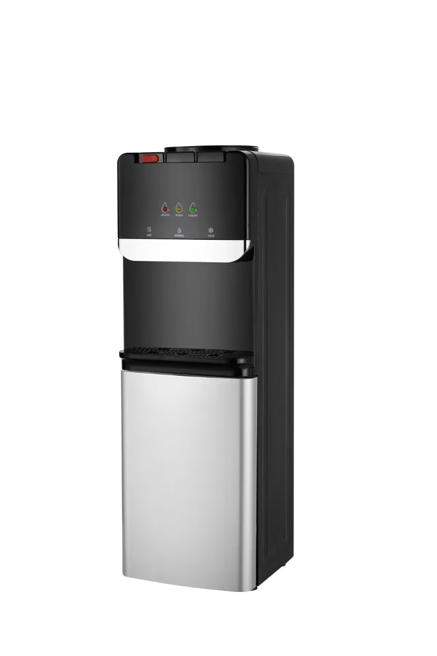 Compact Black Standing Hot and Cold Water Dispenser with Storage Cabinet