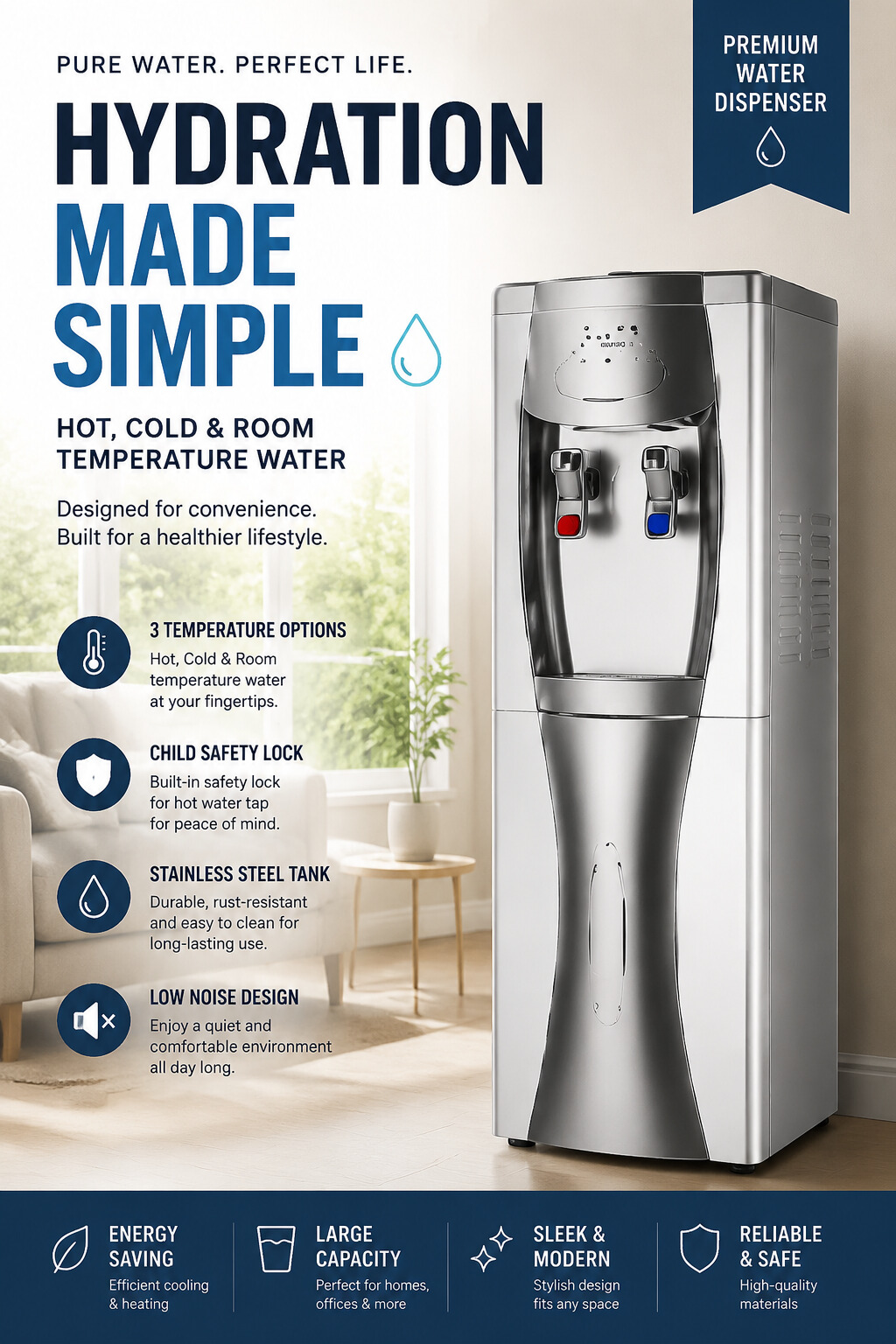 Commercial Countertop Hot and Cold Compressor Cooling Water Dispenser